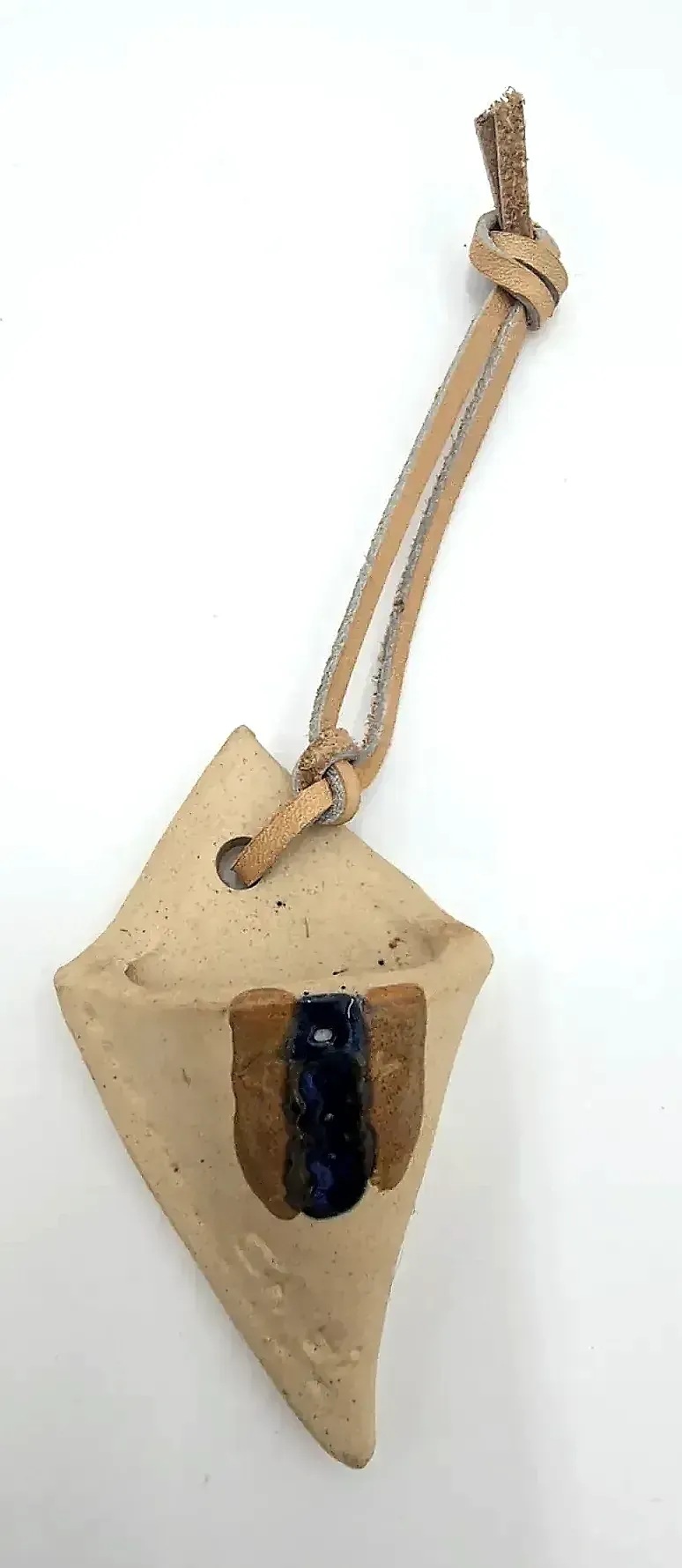 Vintage Chibi Studio Pottery Wall Pocket Pair – Handmade Stoneware Wall Vases with Original Leather Hangers.