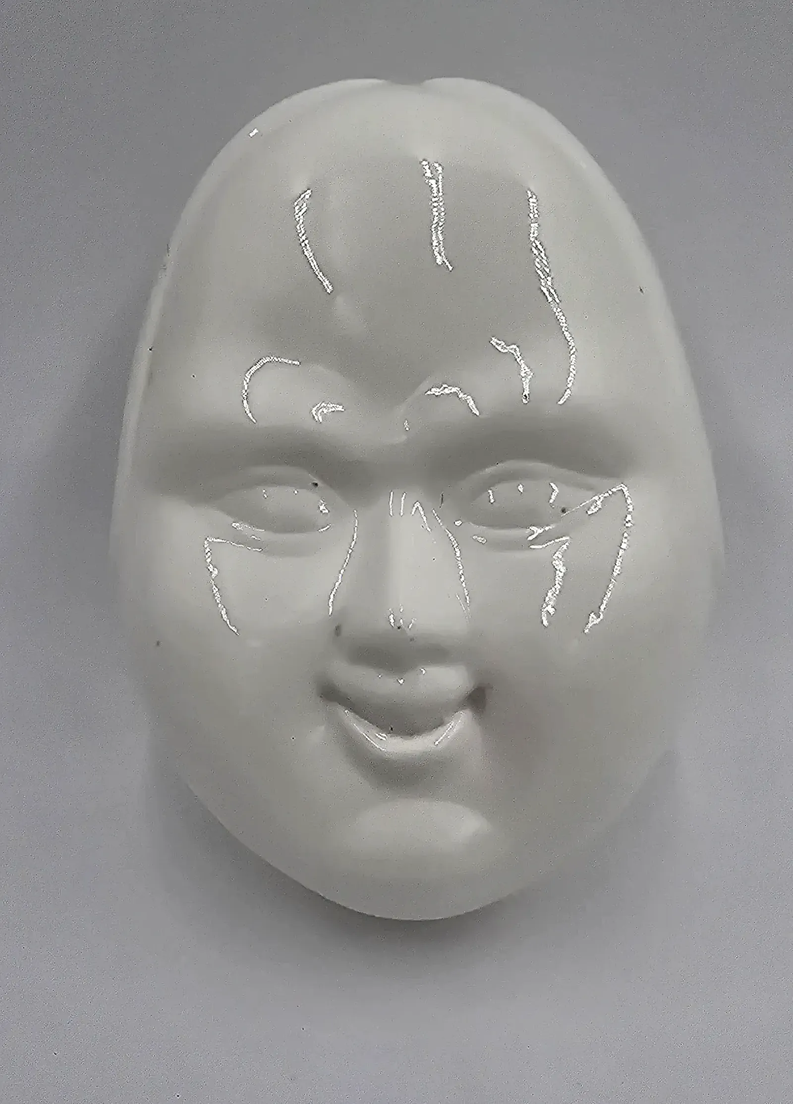Vintage White Porcelain Japanese Noh Mask Lidded Trinket Box Ko-Omote Face
