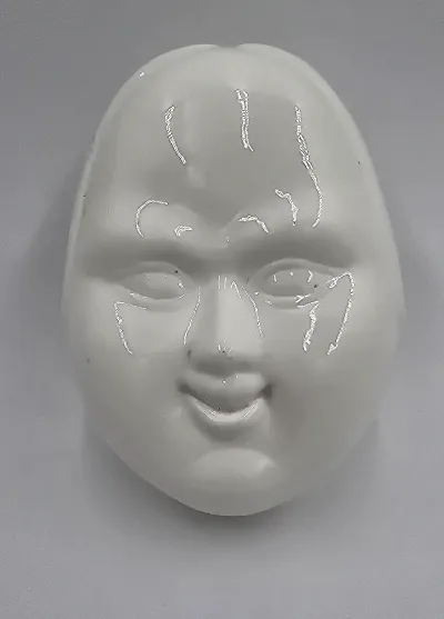 Vintage White Porcelain Japanese Noh Mask Lidded Trinket Box Ko-Omote Face