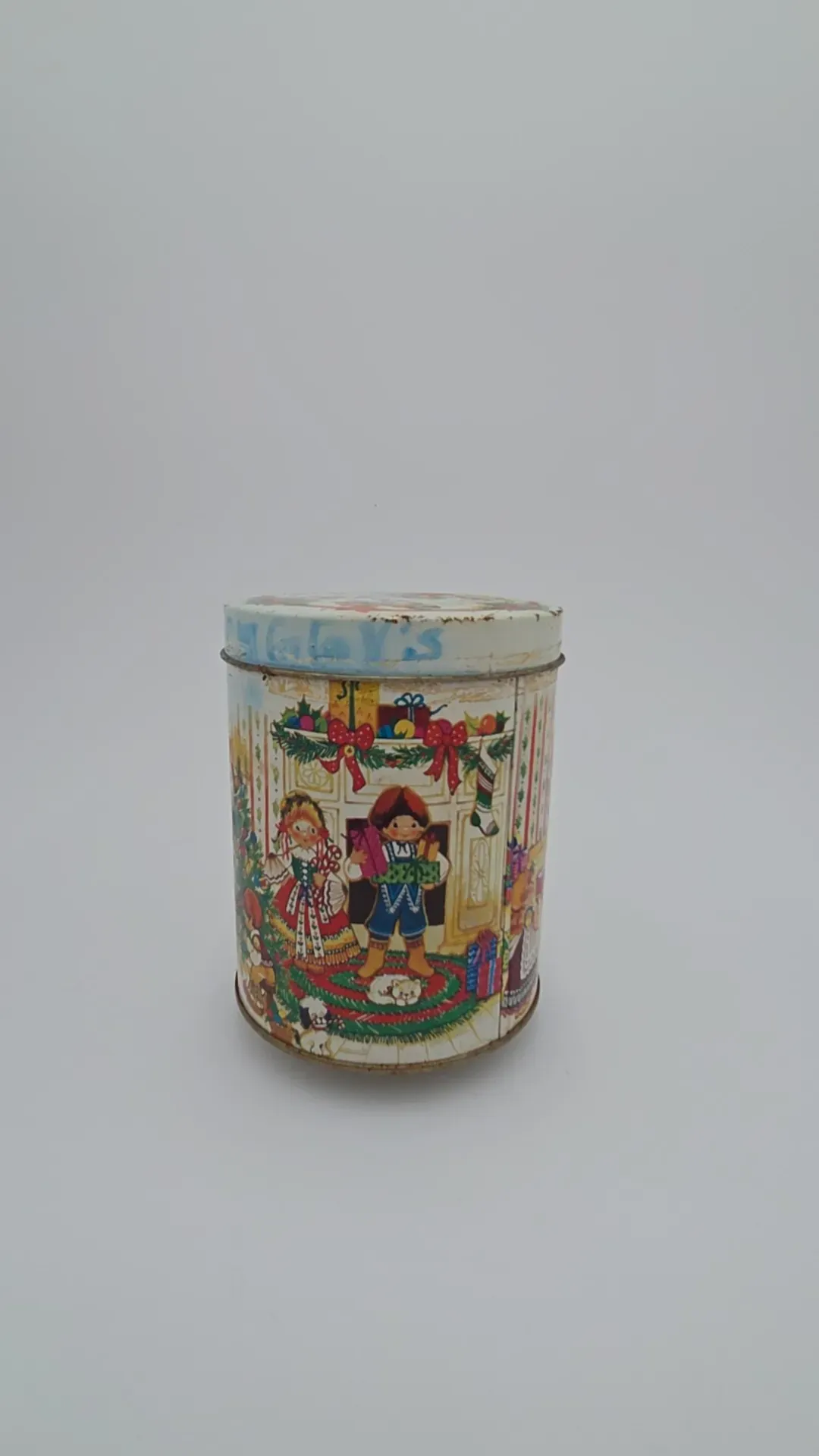 Vintage Working Musical Christmas Tin Canister Holiday Cookie Candy Storage Box