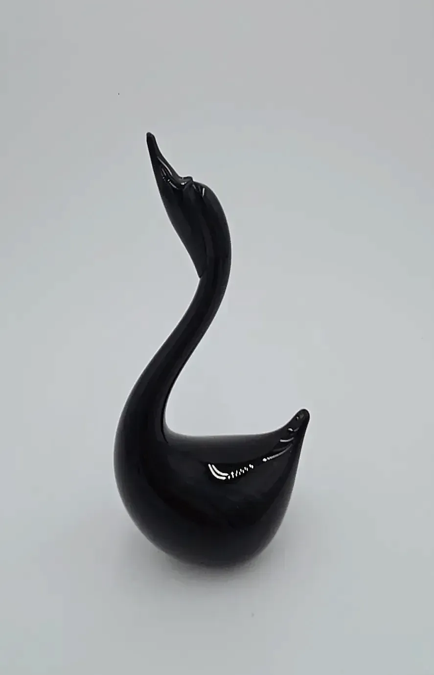 Black Art Glass Swan Figurine Elegant Bird Sculpture Murano Style