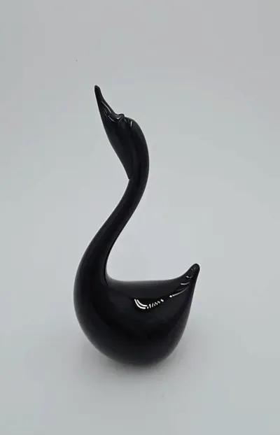 Black Art Glass Swan Figurine Elegant Bird Sculpture Murano Style