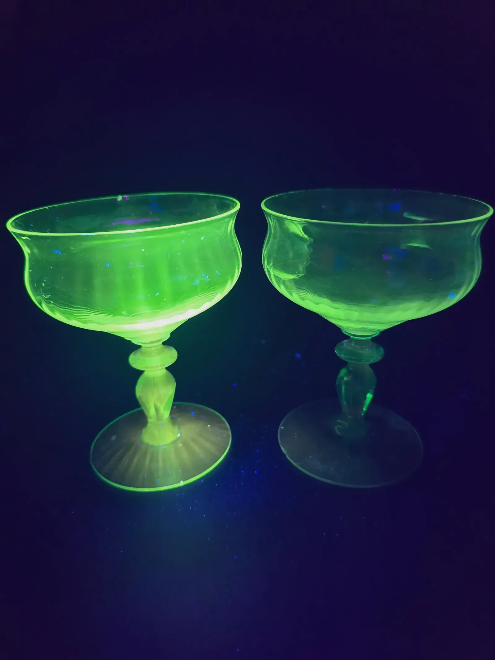 Beautiful Pair of Vintage Green Stem Art Glass