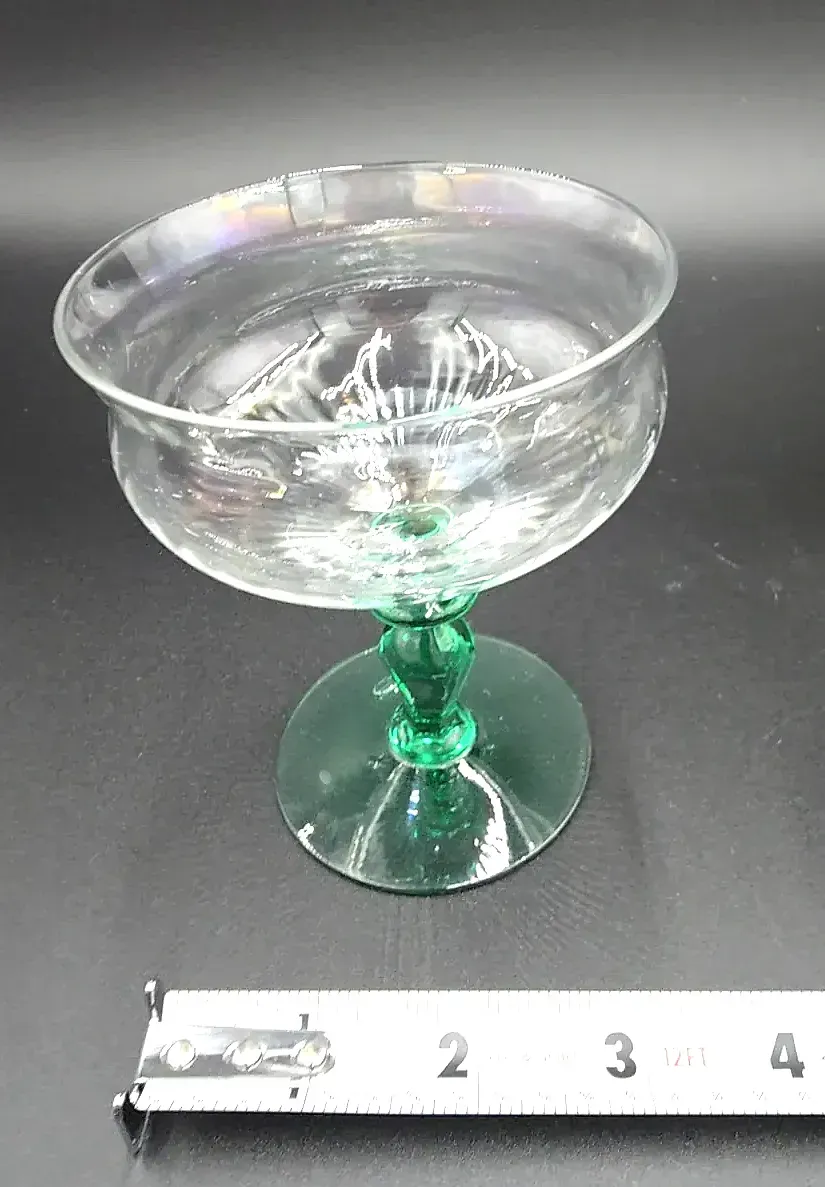 Beautiful Pair of Vintage Green Stem Art Glass