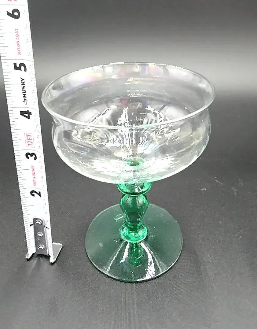 Beautiful Pair of Vintage Green Stem Art Glass