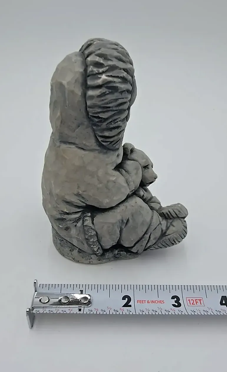 Original Ice Age Sculptures Canada Inuit Child with Teddy Bear Figurine