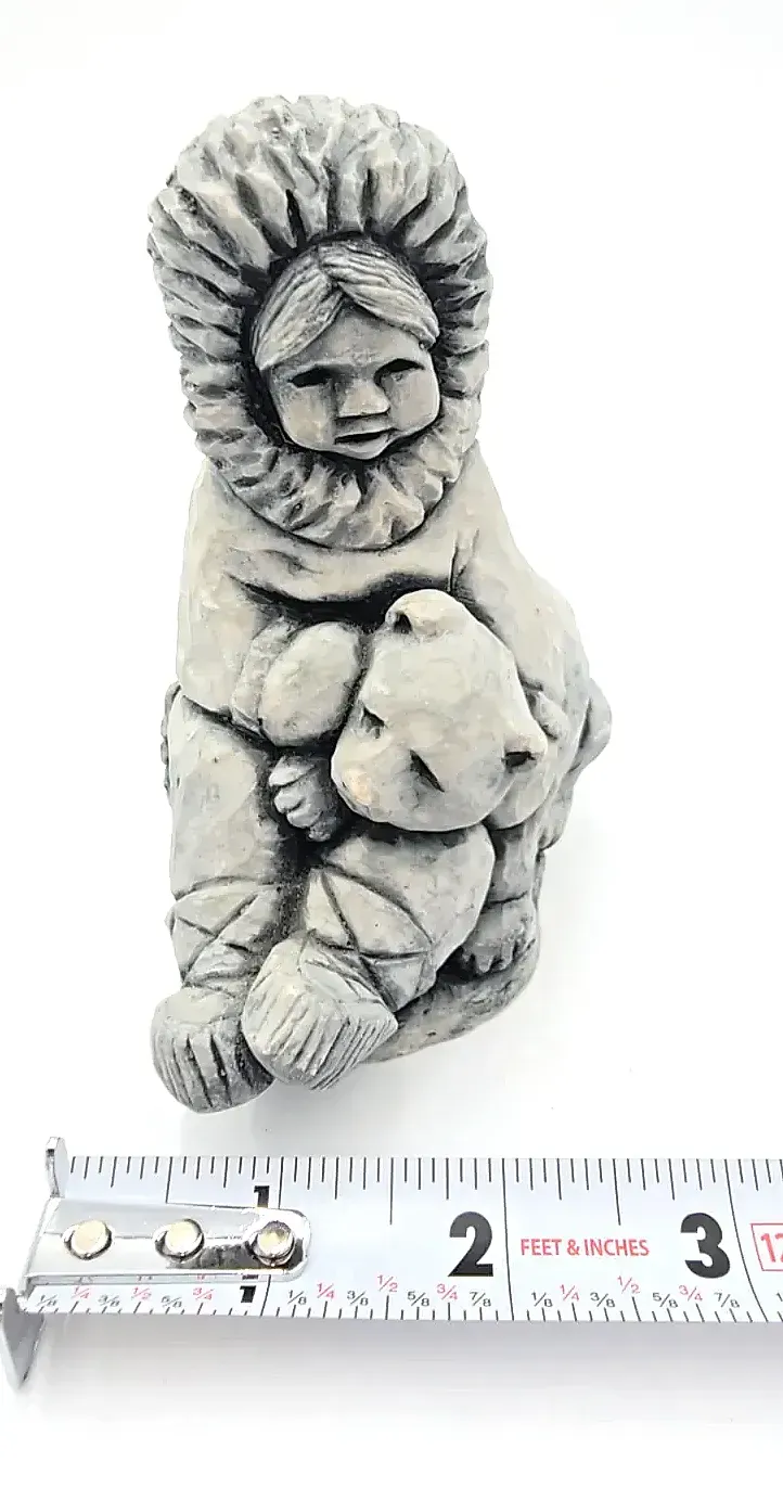 Original Ice Age Sculptures Canada Inuit Child with Teddy Bear Figurine