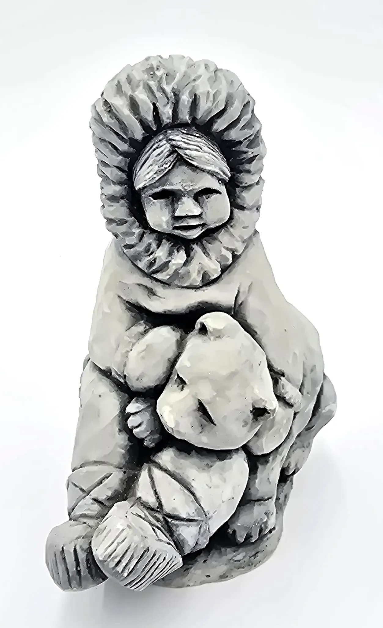 Original Ice Age Sculptures Canada Inuit Child with Teddy Bear Figurine
