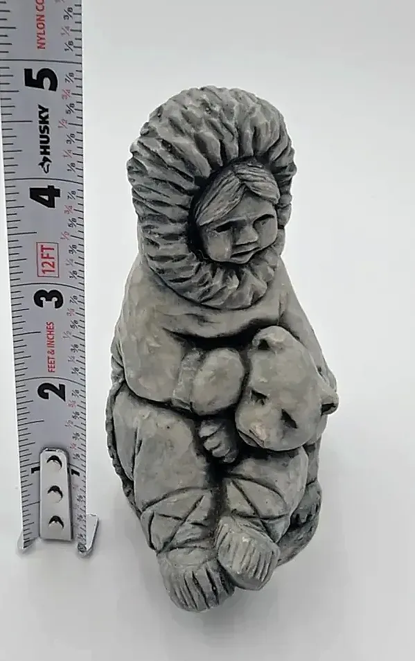 Original Ice Age Sculptures Canada Inuit Child with Teddy Bear Figurine