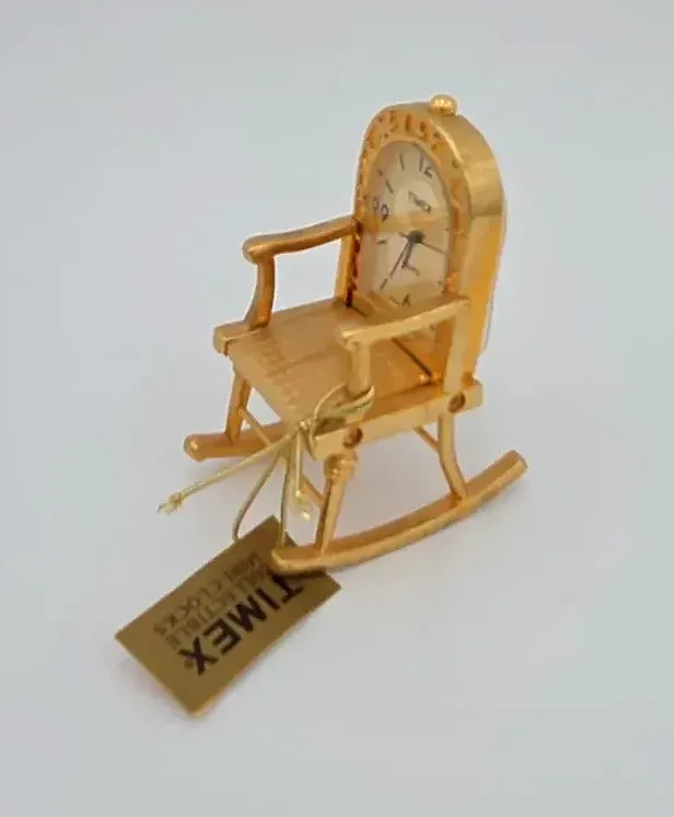 Vintage Timex Gold Tone Rocking Chair Collectible Mini Clock Quartz w/ Tag