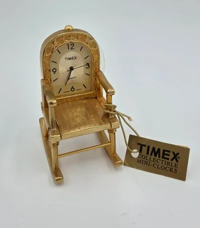 Vintage Timex Gold Tone Rocking Chair Collectible Mini Clock Quartz w/ Tag