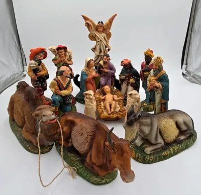 Vintage Italian Paper Mache Nativity Set 16 Pc Large Figures Made in Italy