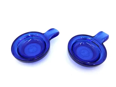 Pair Vintage Luminarc France Cobalt Blue Glass Ashtrays Tea Bag Holders