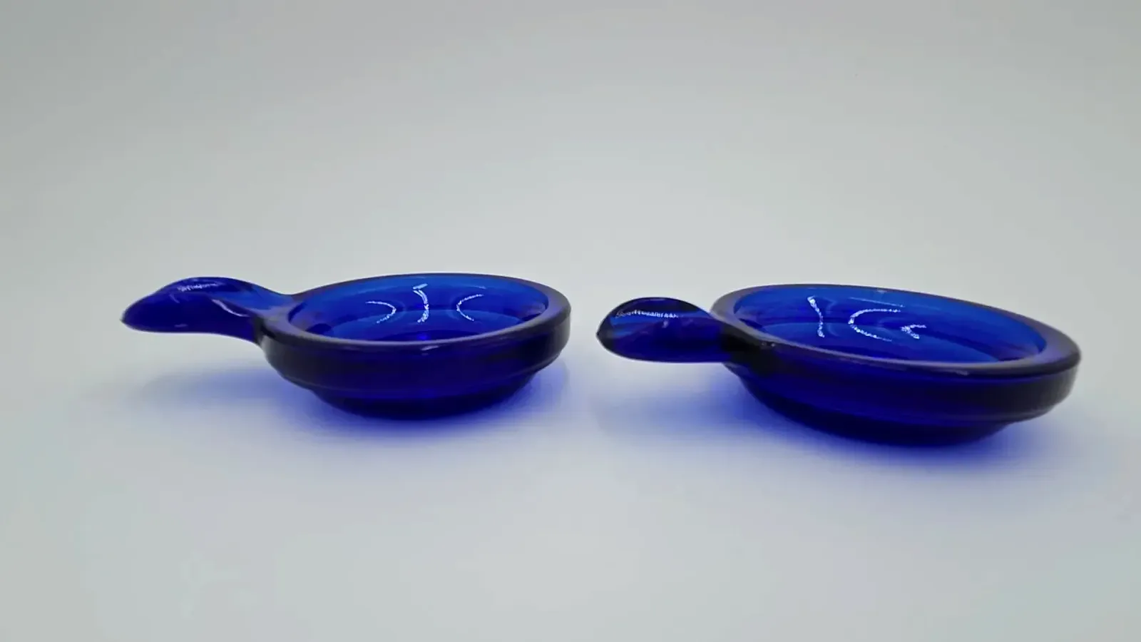 Pair Vintage Luminarc France Cobalt Blue Glass Ashtrays Tea Bag Holders