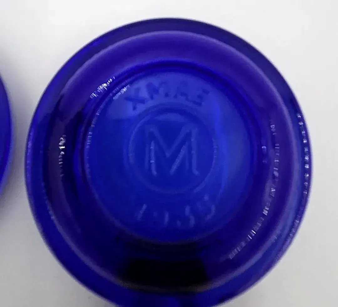 Pair Vintage Luminarc France Cobalt Blue Glass Ashtrays Tea Bag Holders