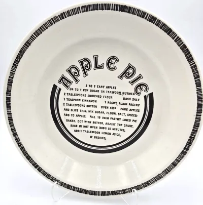 Vintage USA Apple Pie Recipe Pie Plate 10" Ceramic Stoneware Baking Dish Farmhouse