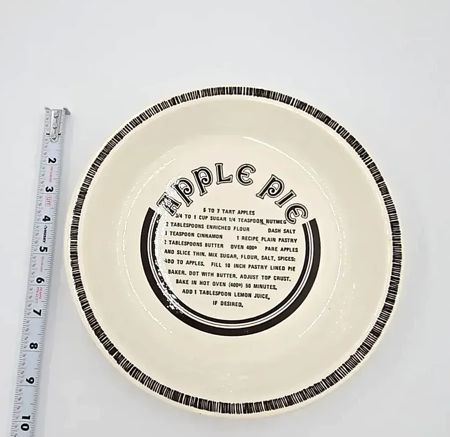 Vintage USA Apple Pie Recipe Pie Plate 10" Ceramic Stoneware Baking Dish Farmhouse
