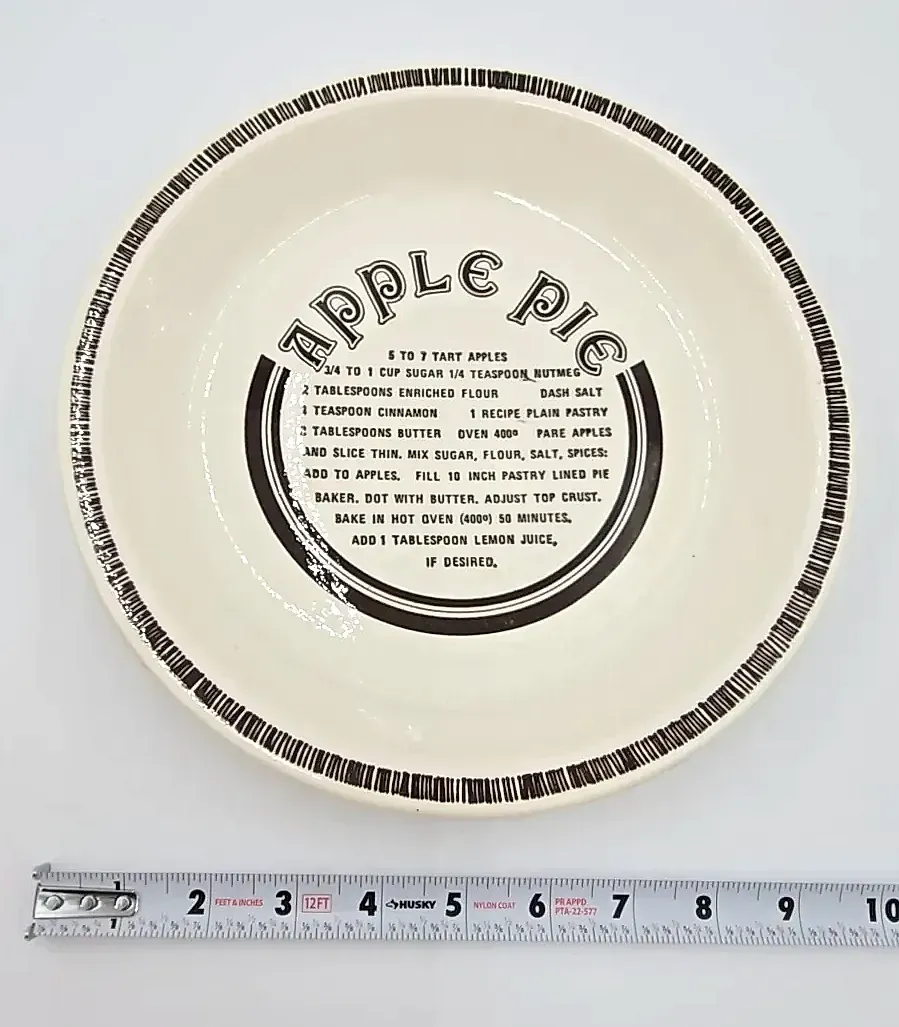 Vintage USA Apple Pie Recipe Pie Plate 10" Ceramic Stoneware Baking Dish Farmhouse