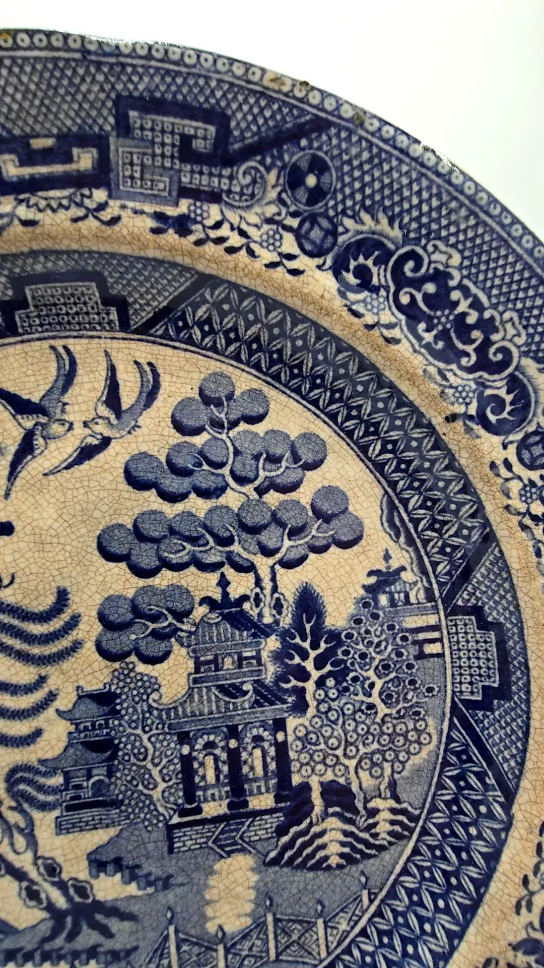 Antique Blue Willow Transferware Plates Lot 2 Staffordshire Marked 9-10in — maker's mark