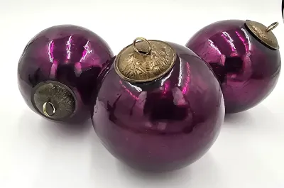 Lot of 3 Vintage Kugel Style Purple Amethyst Heavy Crackle Glass Ornaments