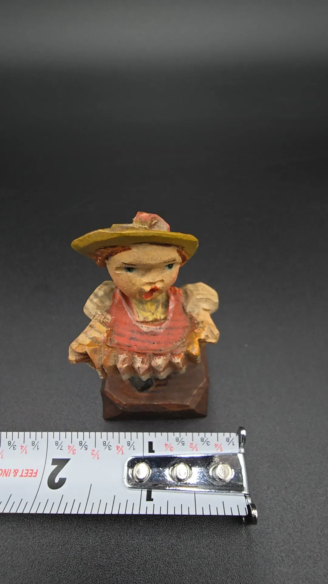 Vintage Hand Carved Wooden Accordion Player  Folk Art Figurine