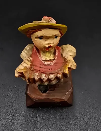 Vintage Hand Carved Wooden Accordion Player  Folk Art Figurine