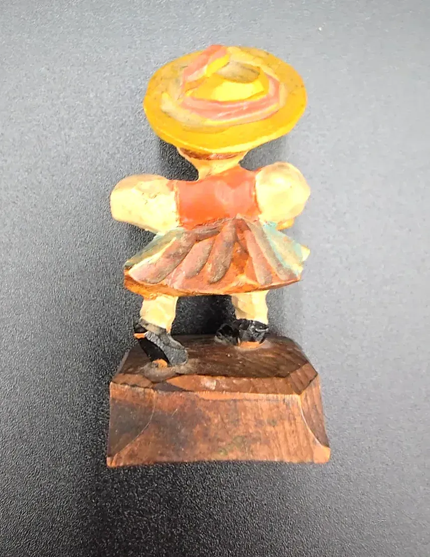 Vintage Hand Carved Wooden Accordion Player  Folk Art Figurine