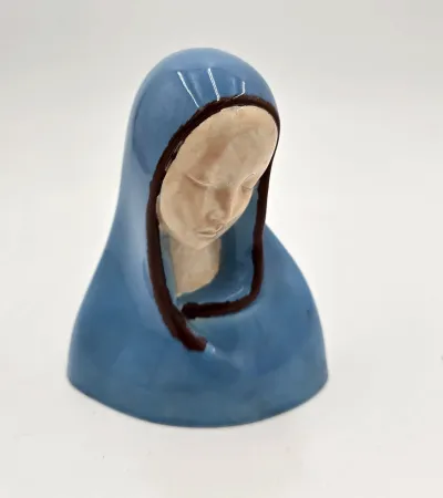 Vintage Holland Mold Madonna Bust Blue Ceramic Virgin Mary Figurine Hand Painted