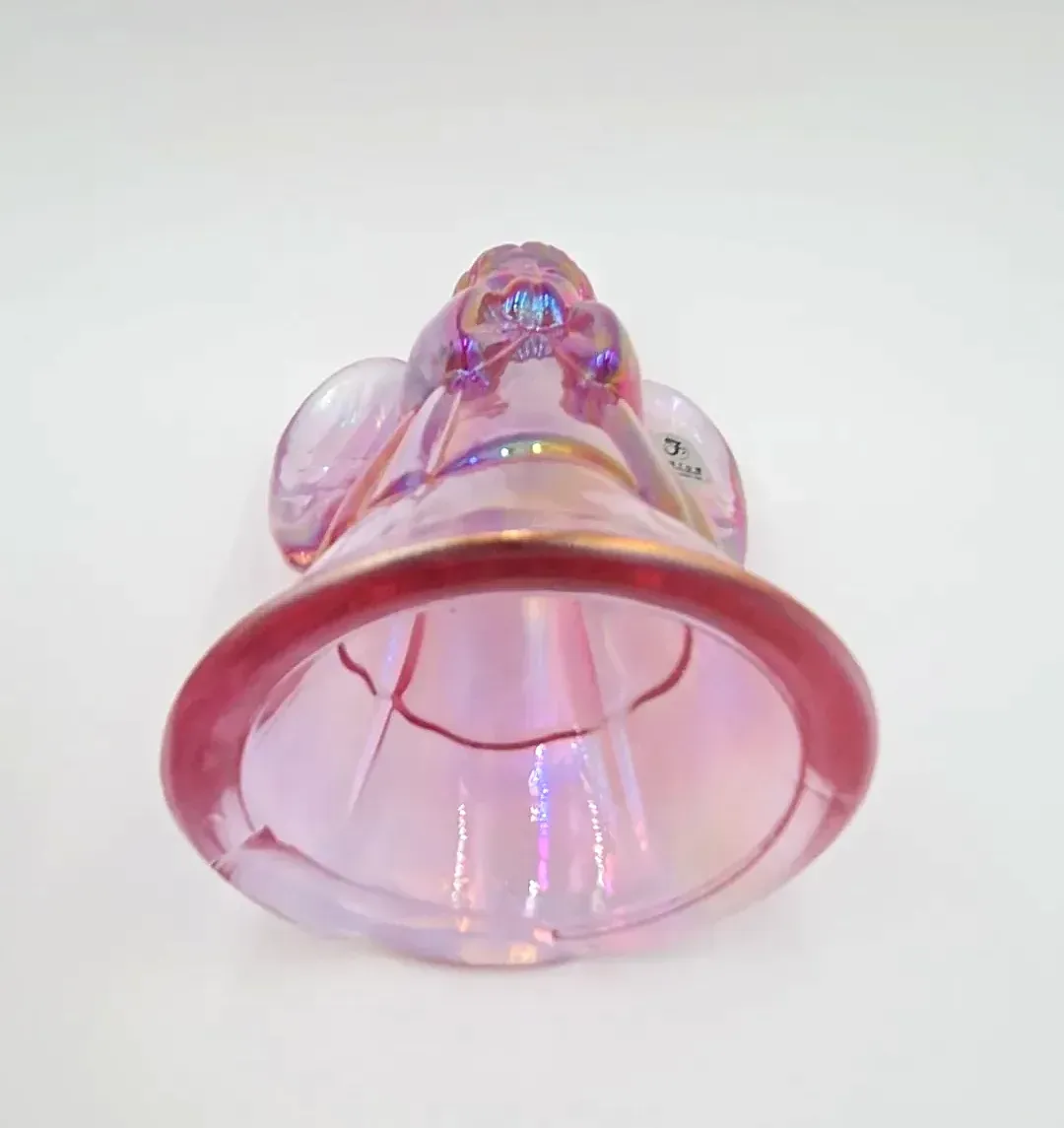 Fenton Handmade Pink Iridescent Glass Praying Angel Figurine with Butterfly Accent USA