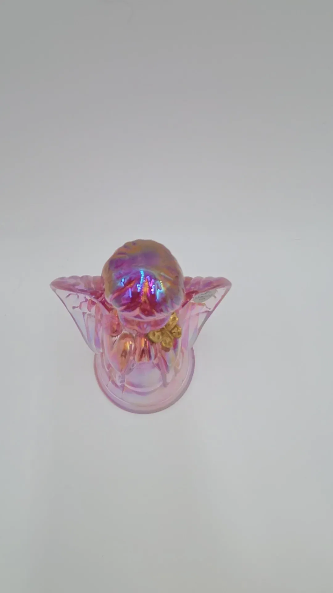 Fenton Handmade Pink Iridescent Glass Praying Angel Figurine with Butterfly Accent USA