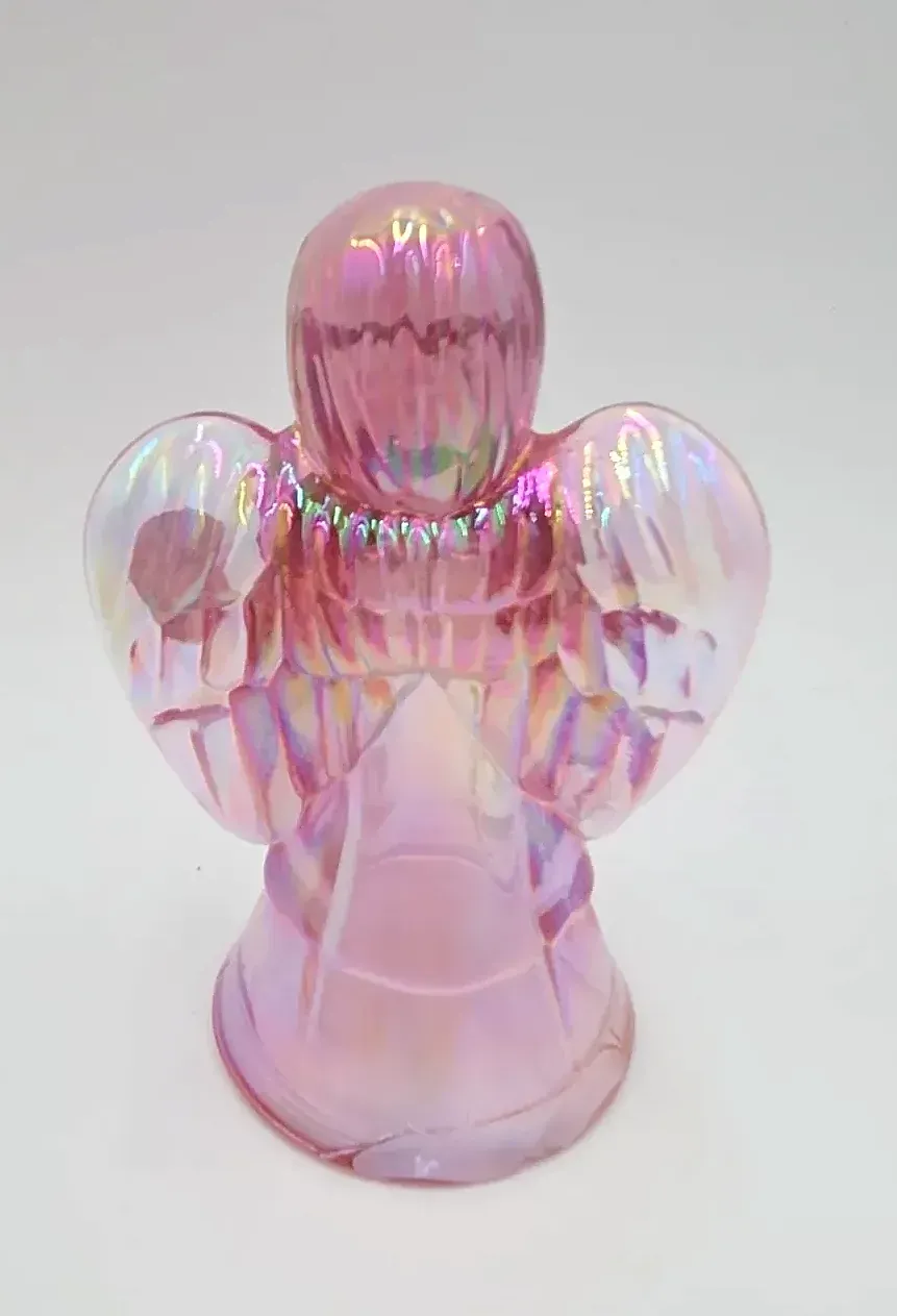 Fenton Handmade Pink Iridescent Glass Praying Angel Figurine with Butterfly Accent USA