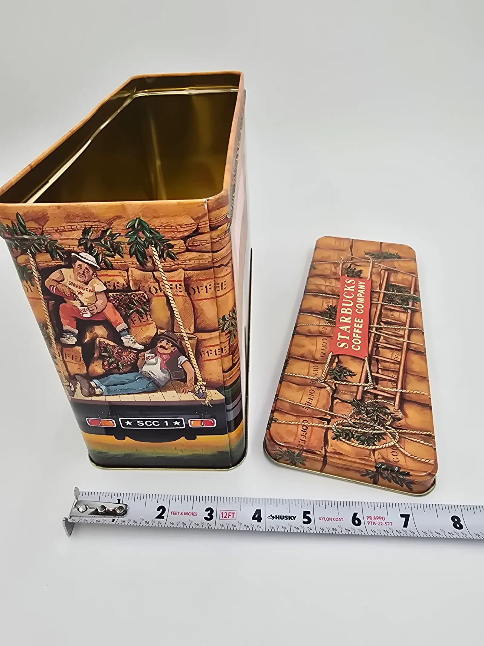 Starbucks Coffee Company Silver Crane England Metal Storage Tin Vintage Truck Coffee Canister