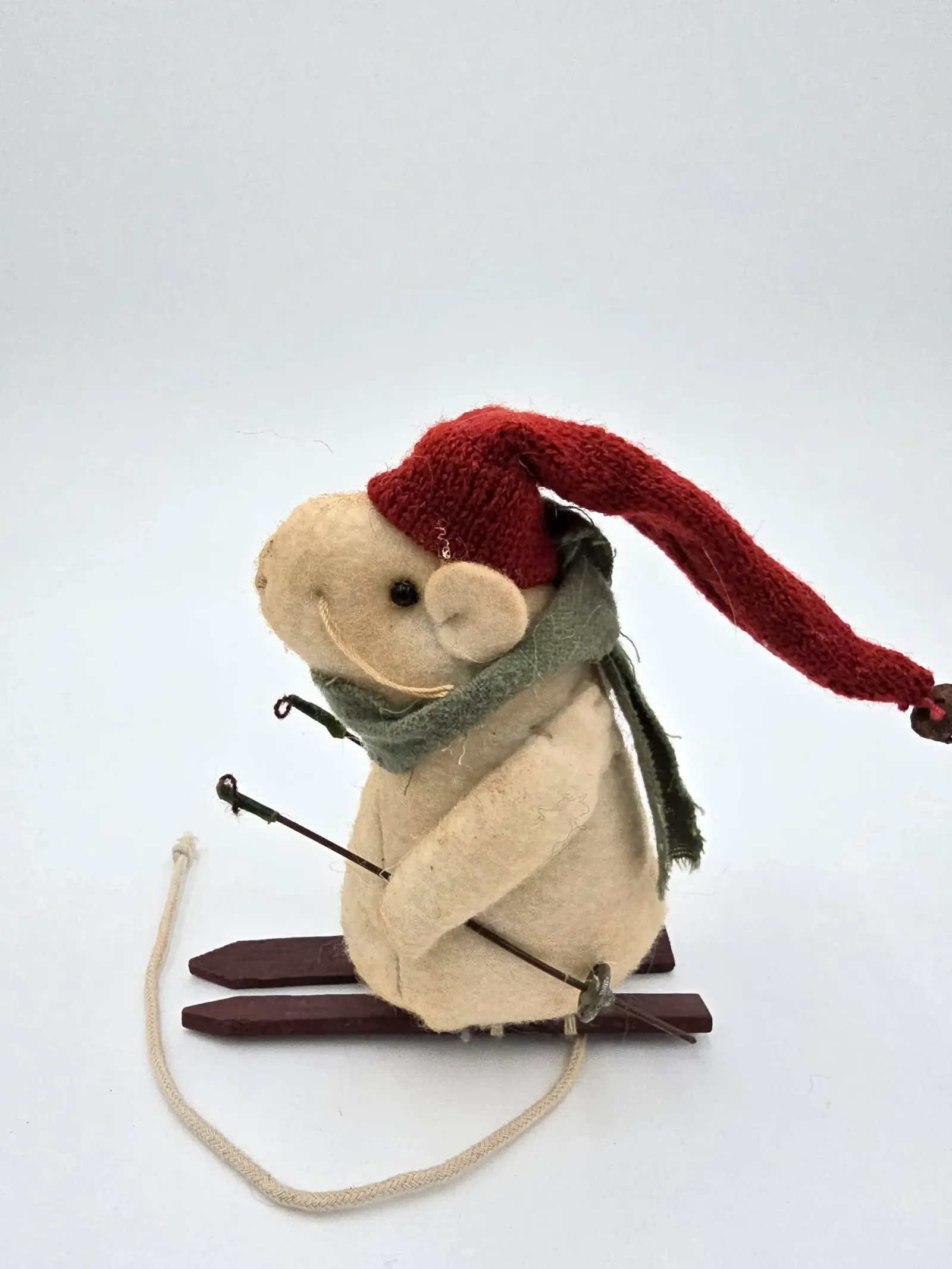 Primitive Felt Mouse on Skis Christmas Ornament Folk Art Winter Decor Handmade