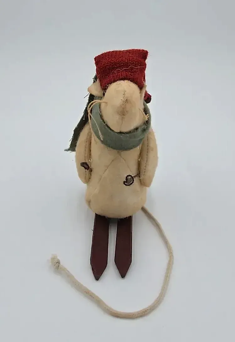 Primitive Felt Mouse on Skis Christmas Ornament Folk Art Winter Decor Handmade