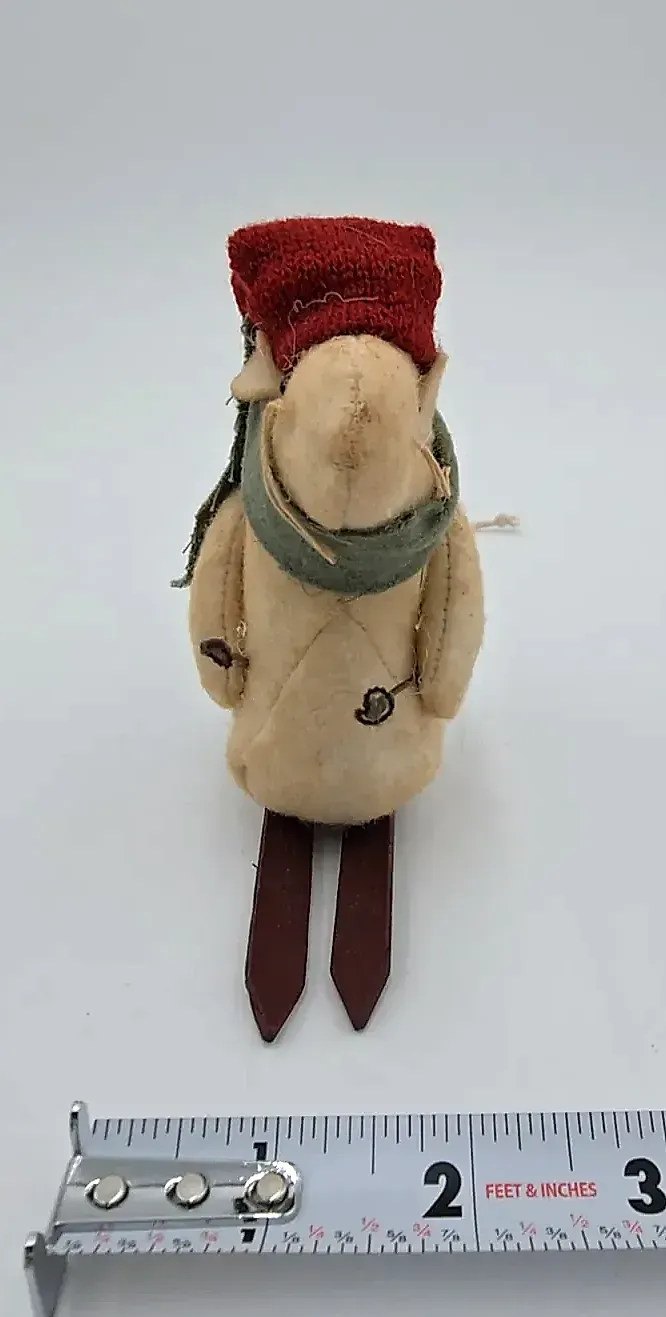 Primitive Felt Mouse on Skis Christmas Ornament Folk Art Winter Decor Handmade