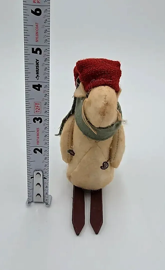 Primitive Felt Mouse on Skis Christmas Ornament Folk Art Winter Decor Handmade