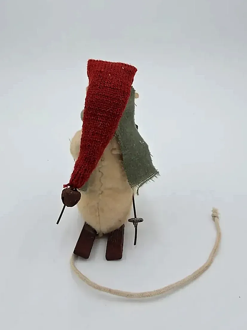 Primitive Felt Mouse on Skis Christmas Ornament Folk Art Winter Decor Handmade