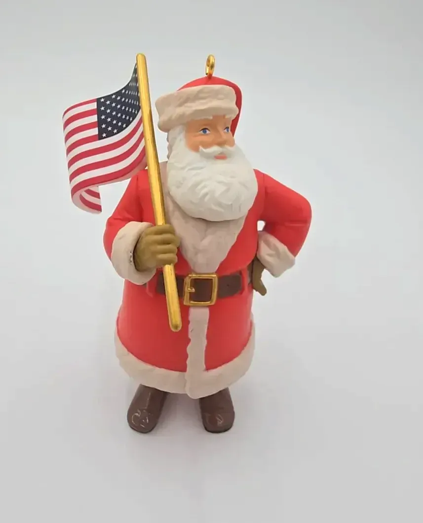 2018 Hallmark Keepsake Saluting Old Glory Santa American Flag Ornament QGO2146 Box"