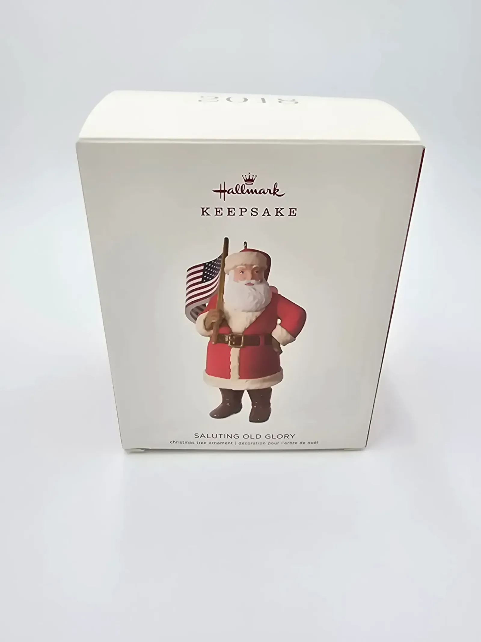 2018 Hallmark Keepsake Saluting Old Glory Santa American Flag Ornament QGO2146 Box"