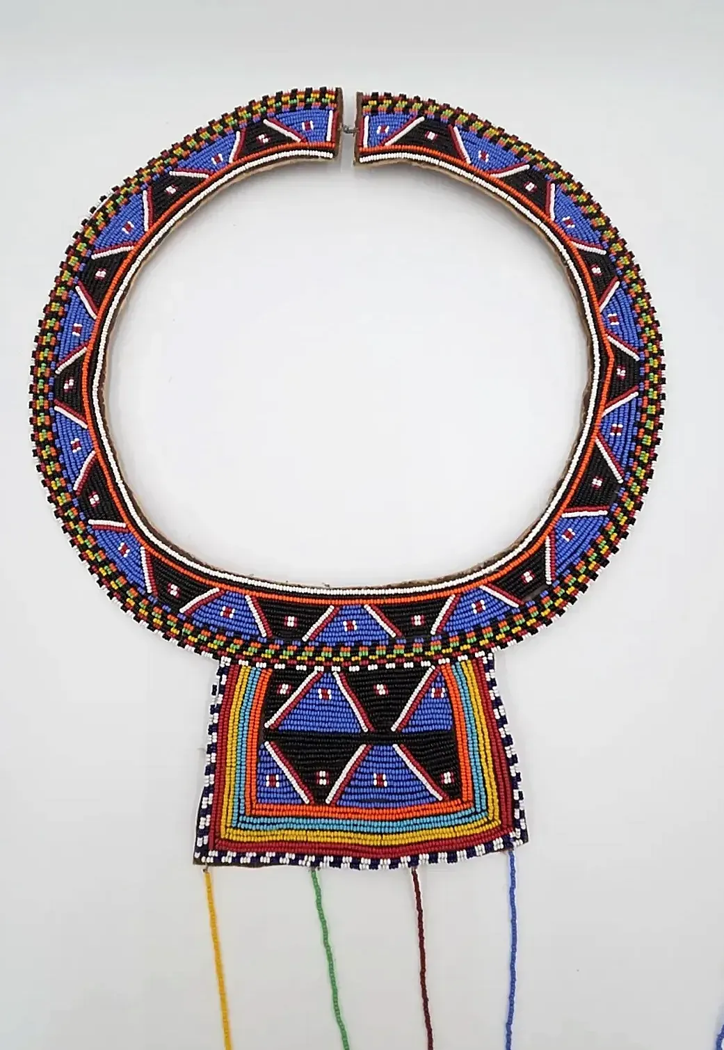 Vintage Maasai Style Beaded Wedding Collar Necklace Kenya/Tanzania Cowrie Shells Leather