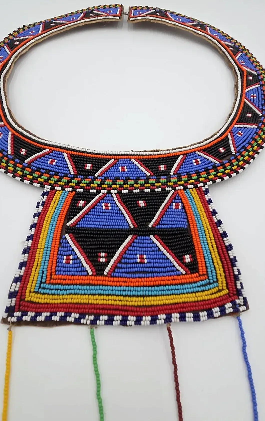 Vintage Maasai Style Beaded Wedding Collar Necklace Kenya/Tanzania Cowrie Shells Leather