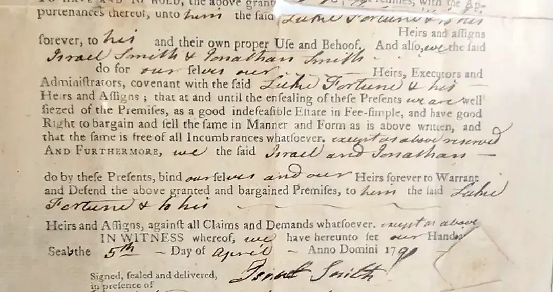 Original 1790 Connecticut Land Deed – Wethersfield, Hartford County – Luke Fortune – Pratt Ferry – Framed