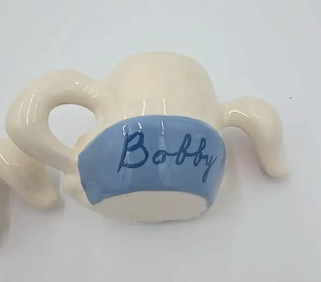 Vintage Personalized Bunny Rabbit Mugs Pair Chrisy & Bobby Easter Ceramic Cups