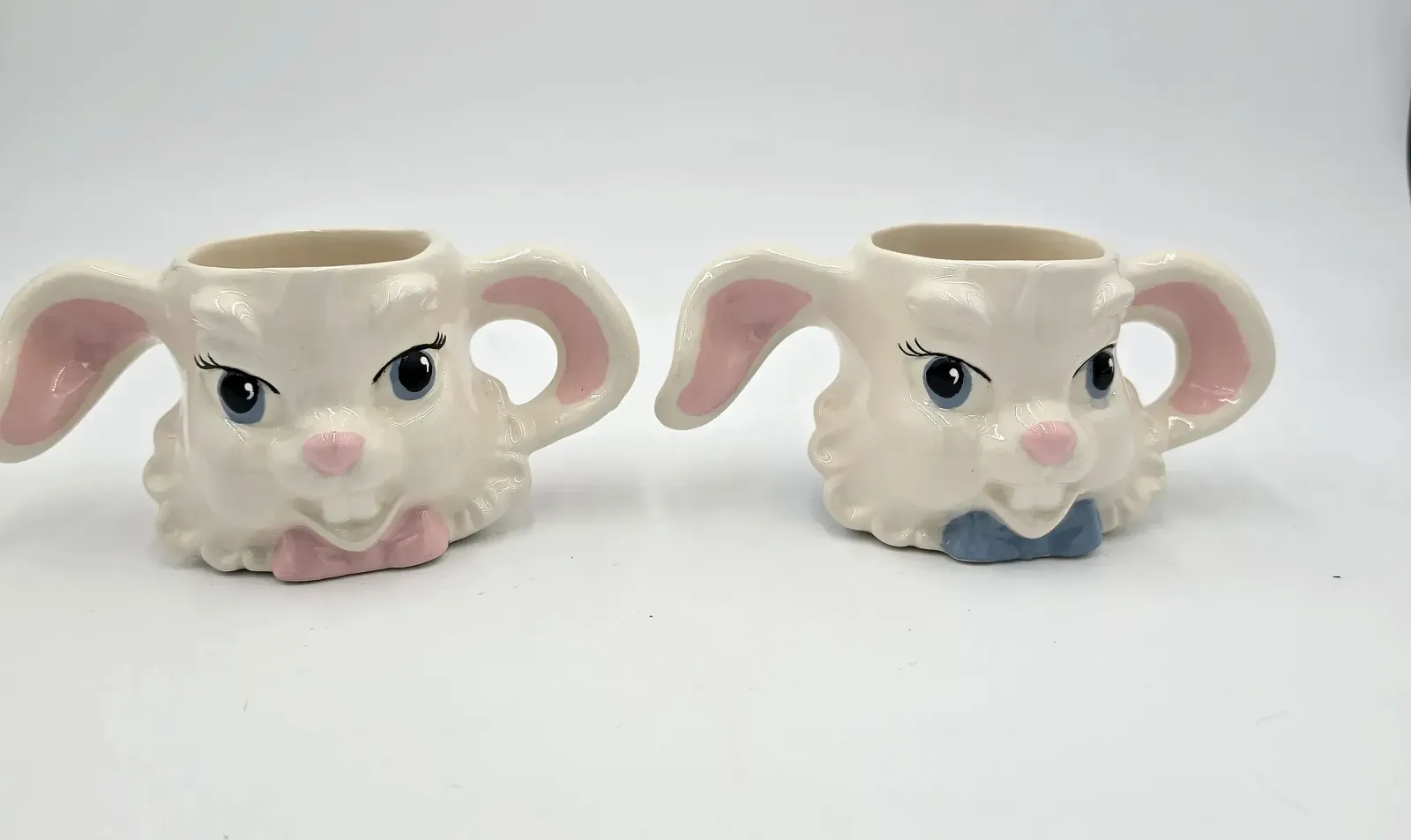 Vintage Personalized Bunny Rabbit Mugs Pair Chrisy & Bobby Easter Ceramic Cups