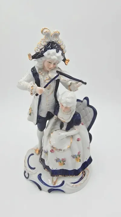 Vintage Porcelain Victorian Couple Figurine Violin Serenade Floral Gold Trim