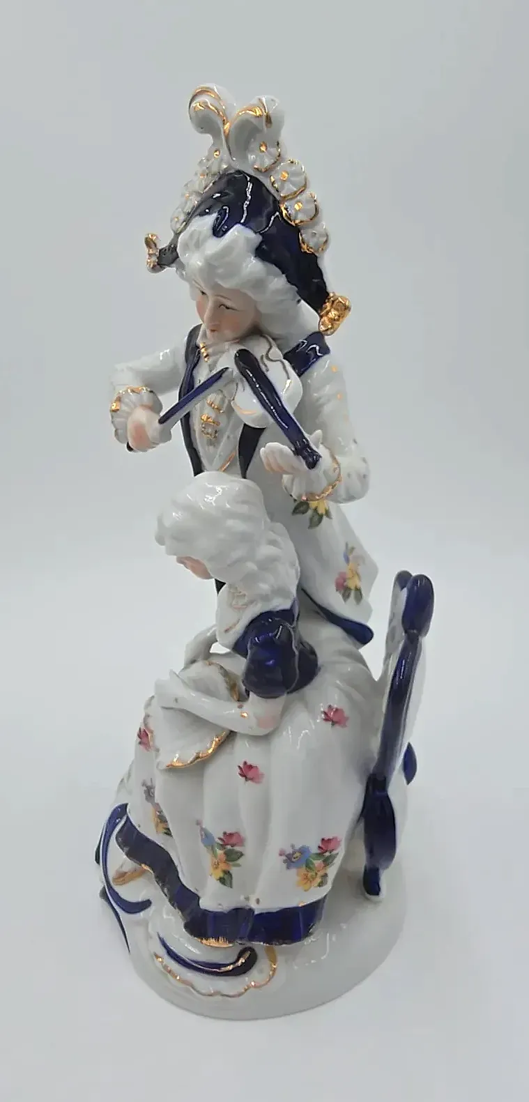 Vintage Porcelain Victorian Couple Figurine Violin Serenade Floral Gold Trim