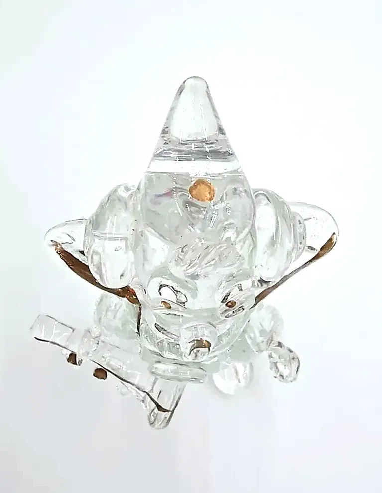 Vintage Clear Blown Art Glass Musician Clown Figurine with Gold Trim — maker's mark