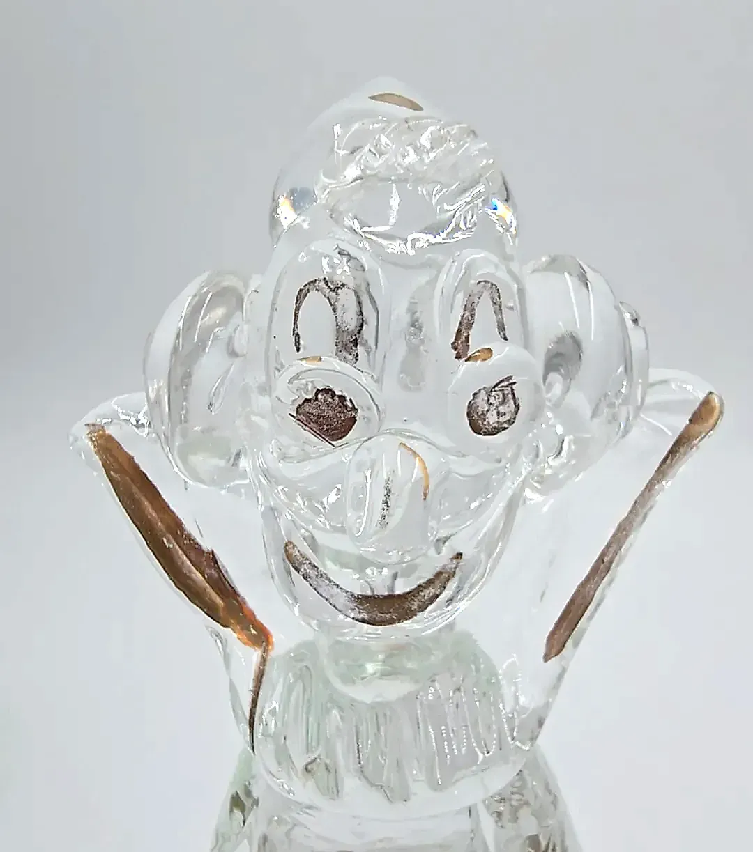 Vintage Clear Blown Art Glass Musician Clown Figurine with Gold Trim — underside