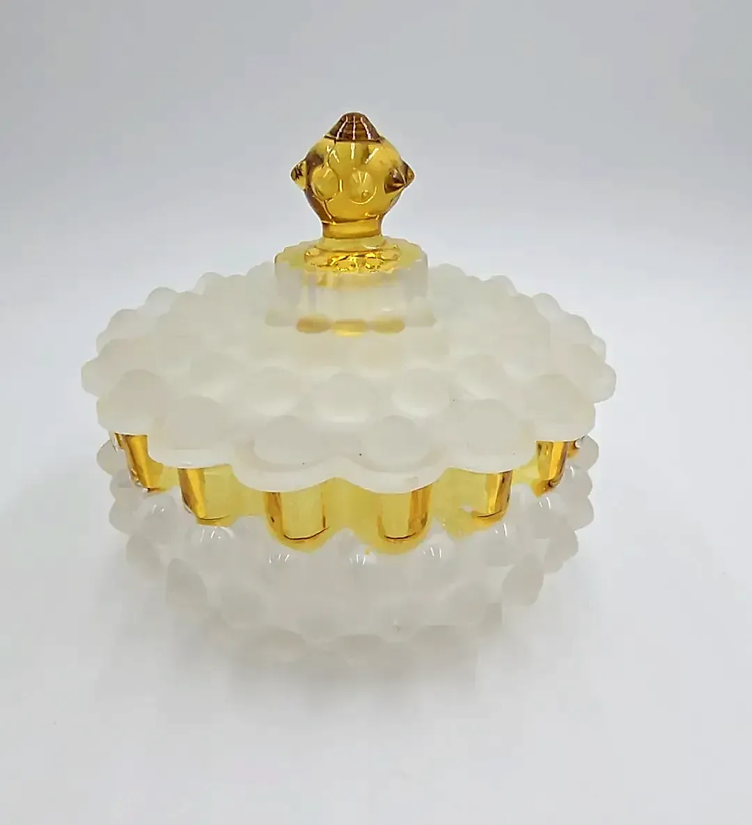 Antique c1886 Hobbs Brockunier Frances Ware Dew Drop Covered Butter Dish — side view
