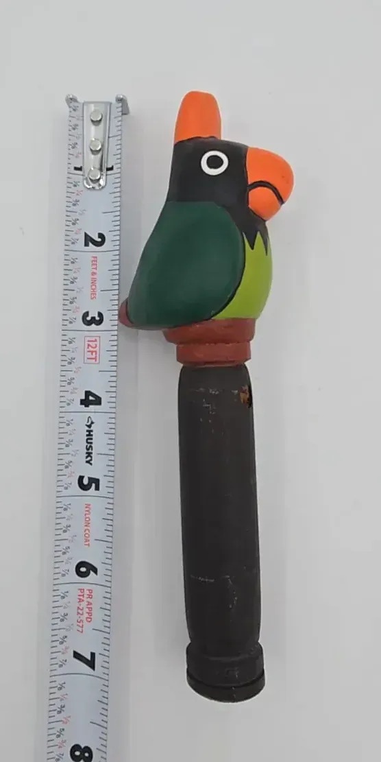 Vintage Hand Painted Wooden Parrot Bird Whistle Flute 4-Hole Folk Art — detail